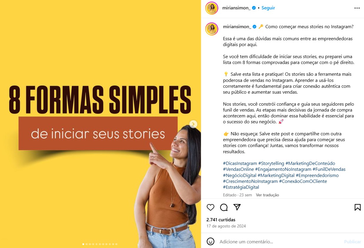 a influenciadora aparece na imagem de seu print nas redes sociais, exemplo de como usar seo no instagram